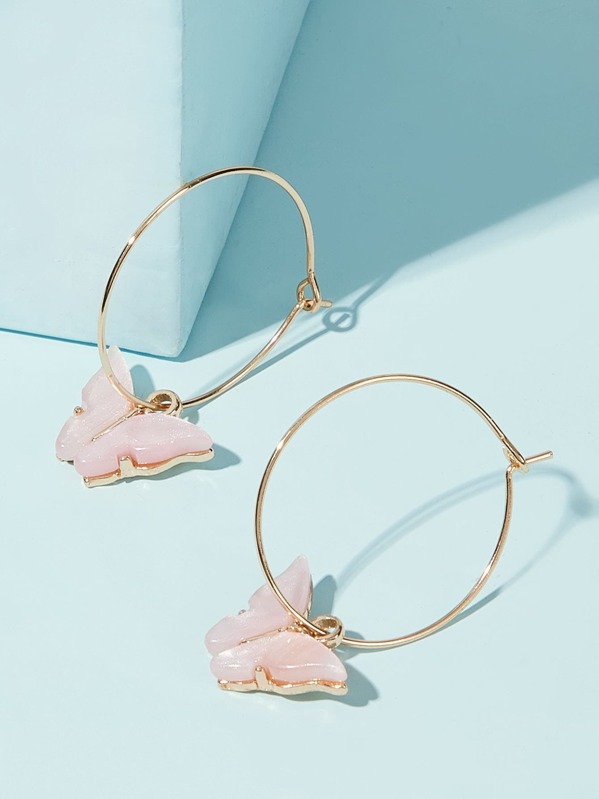 

Butterfly Decor Hoop Drop Earrings 1pair, Pink