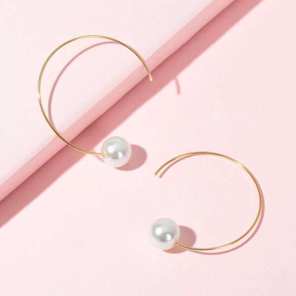 

Faux Pearl Decor Cuff Hoop Earrings 1pair