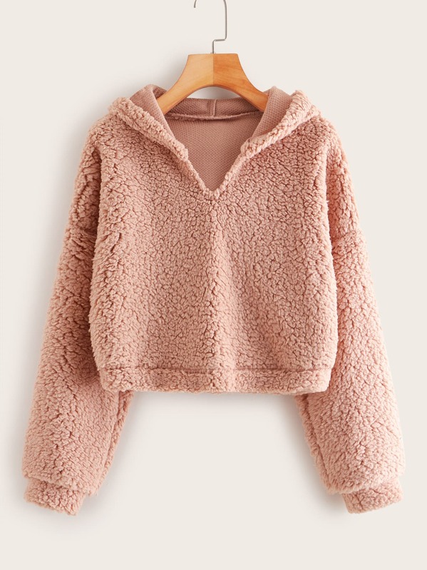 

Long Sleeve Hooded Teddy Sweatshirt, Pink