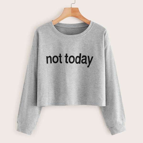 

Slogan Graphic Round Neck Sweatshirt, Grey