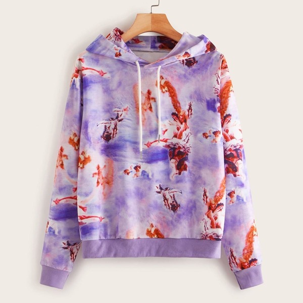 

Figure Tie Dye Drawstring Hoodie, Multicolor