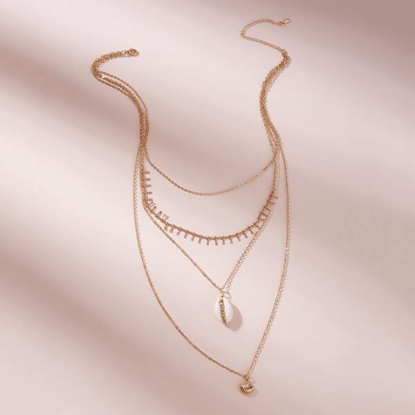 

Shell Charm Layered Necklace 1pc, Gold