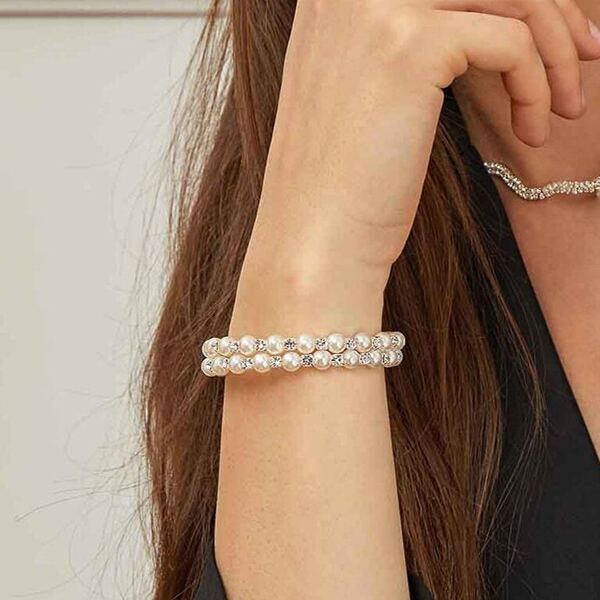 

Faux Pearl & Rhinestone Design Double Layer Bracelet 1pc