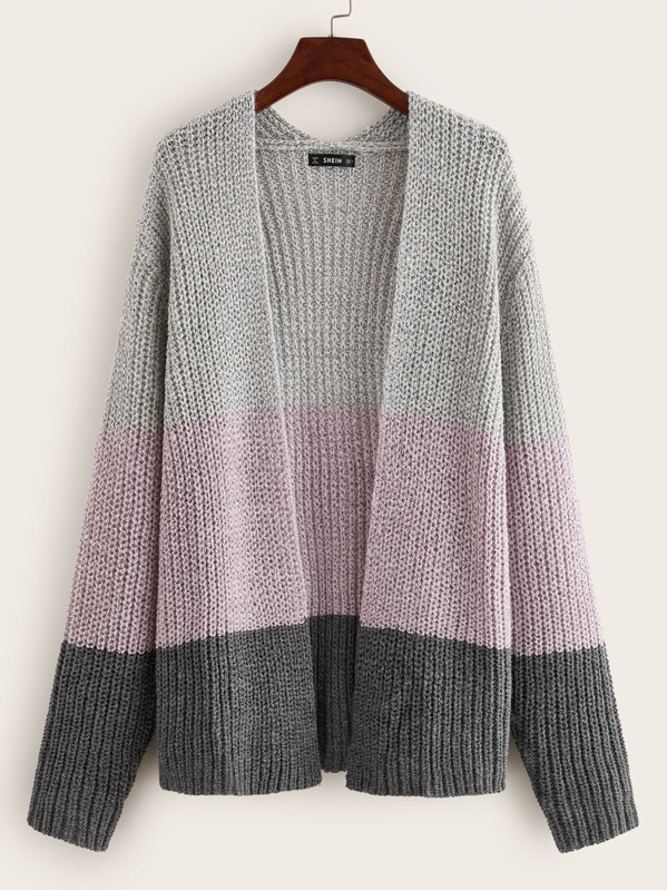 

Open Front Colorblock Drop Shoulder Cardigan, Multicolor