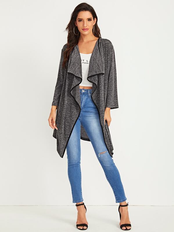 

Draped Collar Contrast Binding Space Dye Coat, Grey, Juliana