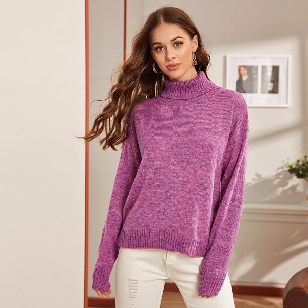 

Turtle Neck Marled Sweater, Purple bright
