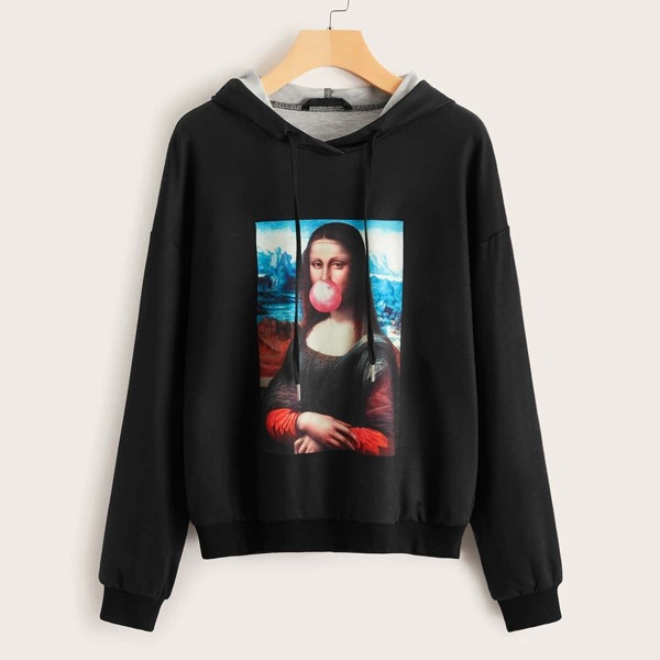 

Figure Graphic Drawstring Hoodie, Black