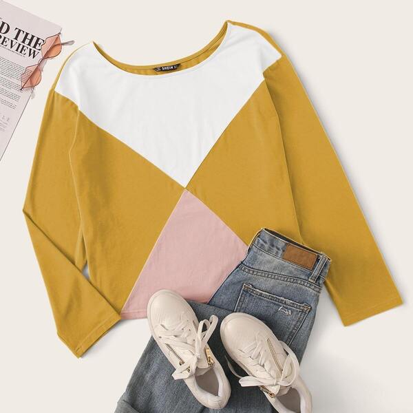 

Cut-and-sew Long Sleeve Tee, Multicolor