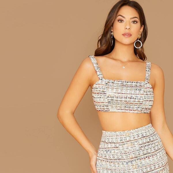 

Zip Back Tweed Crop Top, Multicolor