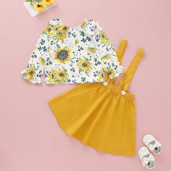 

Toddler Girls Floral Print Flounce Sleeve Tee & Pinafore Skirt, Multicolor