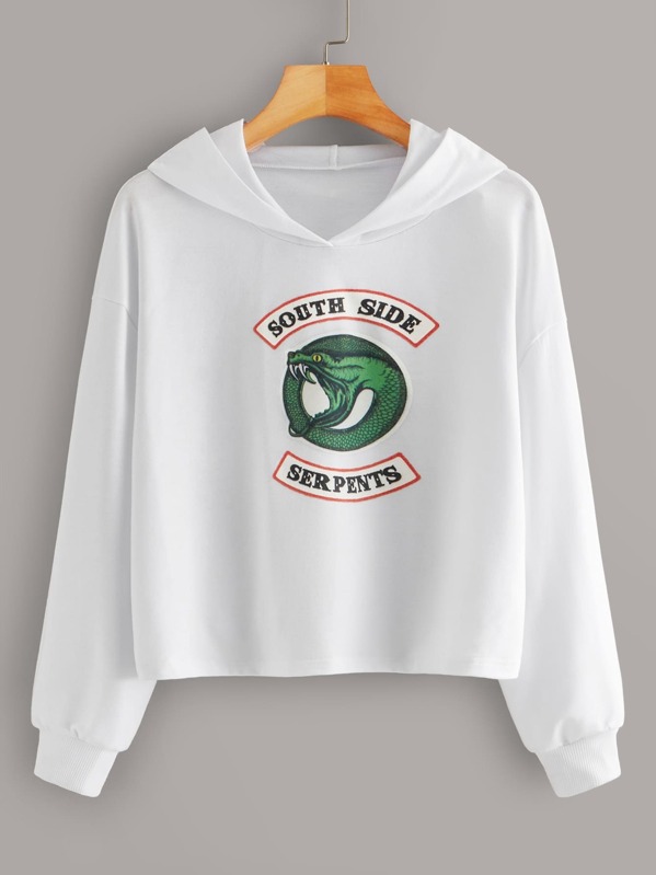 

Letter And Snake Print Hooded Sweatshirt, White