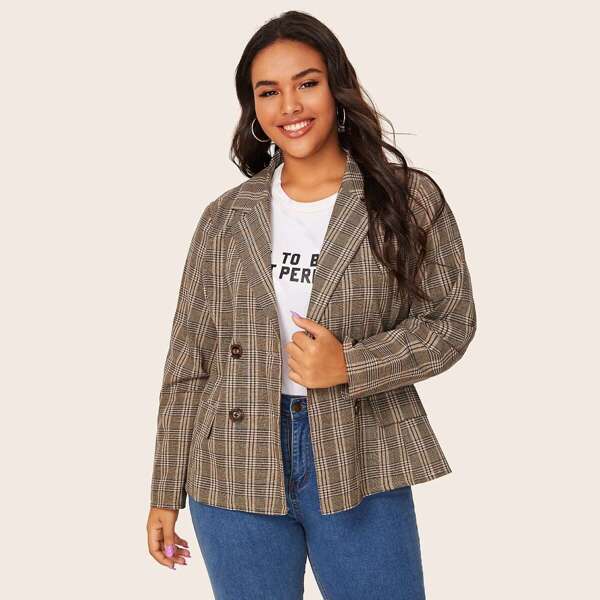 

Plus Plaid Double Breasted Blazer
