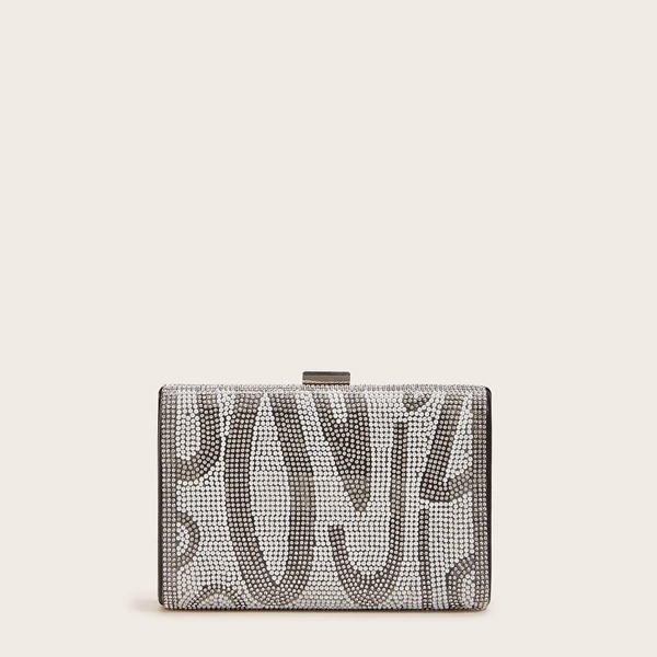 

Rhinestone & Faux Pearl Engraved Clutch Bag