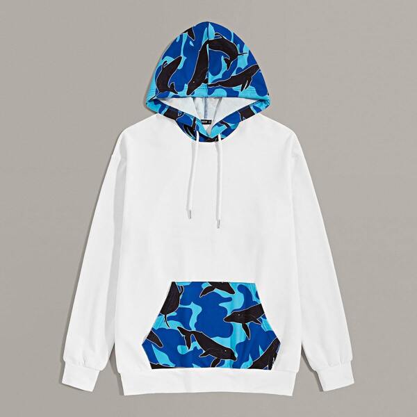 

Men Camo & Dolphin Print Hoodie