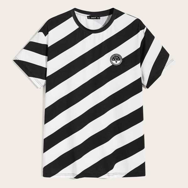 

Men Patched Detail Two Tone Top, Black and white