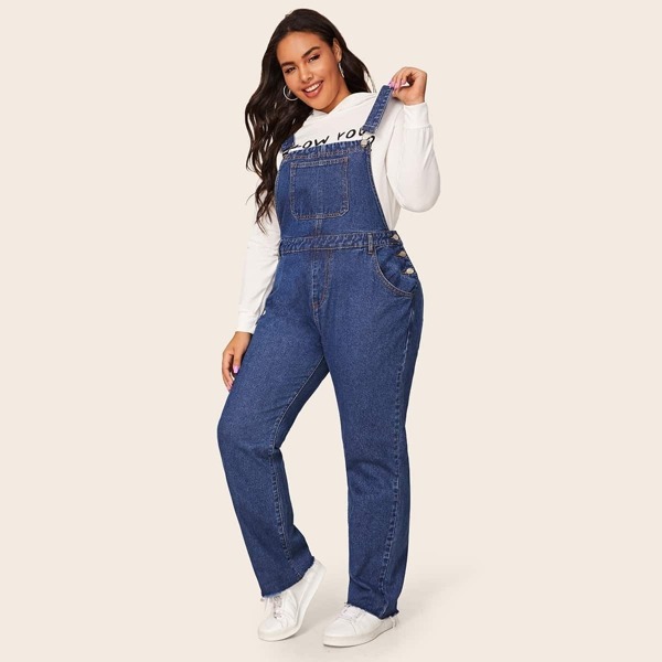 

Plus Solid Pocket Front Denim Overall, Blue