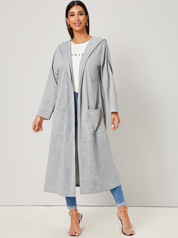 

Solid Dual Pocket Open Front Longline Coat, Grey, Gabe