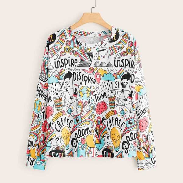 

Plus Graffiti Print Drop Shoulder Sweatshirt, Multicolor