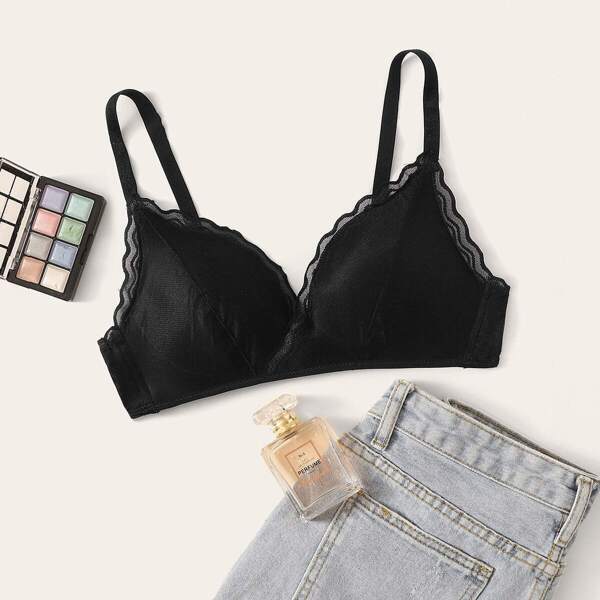 

Lace Trim Bra, Black