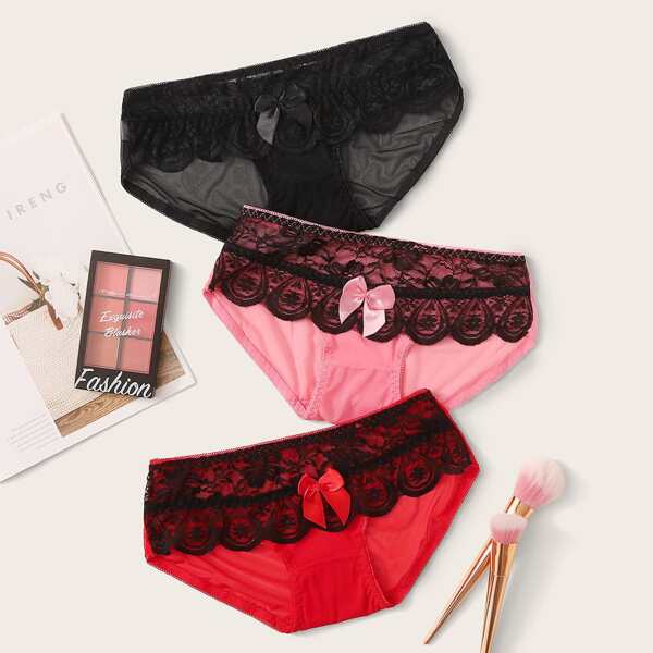 

Contrast Lace Sheer Panty Set 3pack, Multicolor