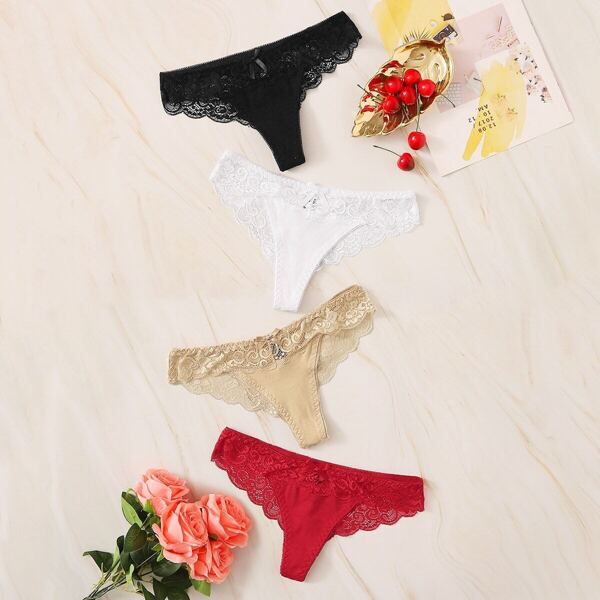 

Contrast Lace Panty Set 4pack, Multicolor
