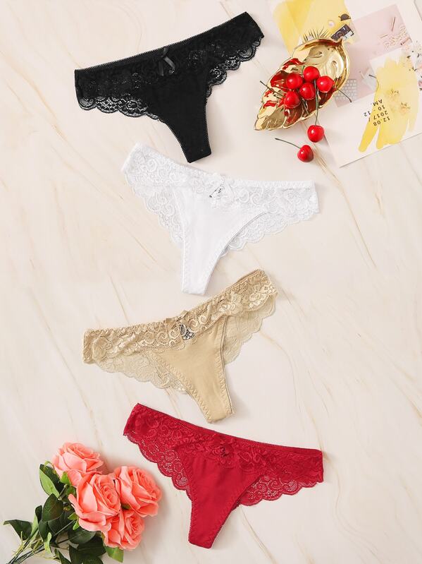 

Contrast Lace Panty Set 4pack, Multicolor