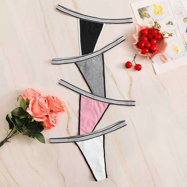 

Contrast Binding Panty Set 4pack, Multicolor