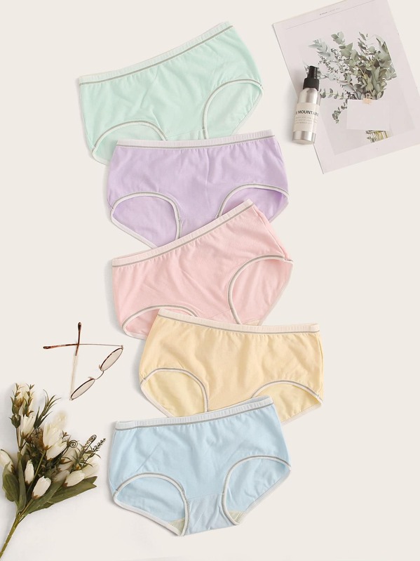 

Contrast Binding Panty Set 5pack, Multicolor