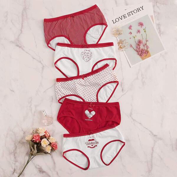 

Heart & Dot & Letter Print Panty Set 5pack