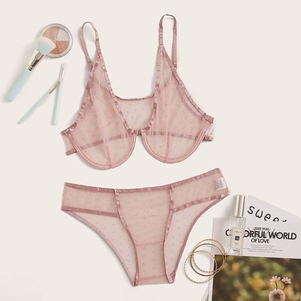 

Polka Dot Sheer Mesh Underwire Lingerie Set