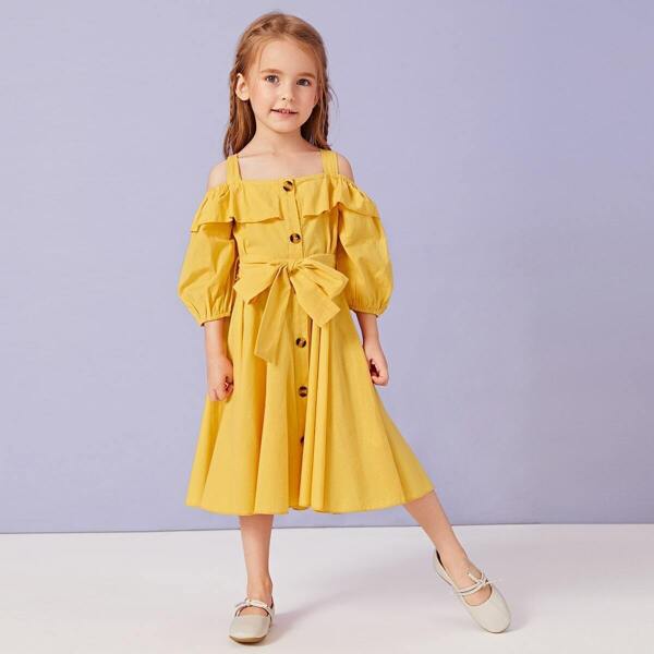 

Toddler Girls Ruffle Self Tie Swing Shirt Dress, Yellow