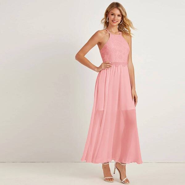

Contrast Lace Criss Cross Back Cami Dress, Pink pastel