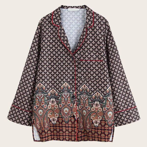 

Paisley Print Button Front Blouse, Multicolor