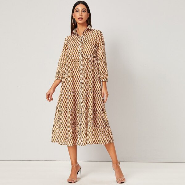 

Geometric Print Button Through Shirt Dress, Multicolor
