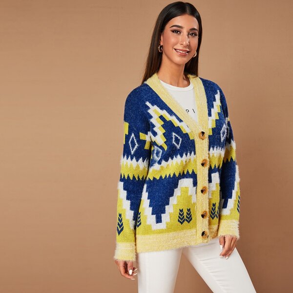 

Christmas Button Through Mohair Fuzzy Cardigan, Multicolor