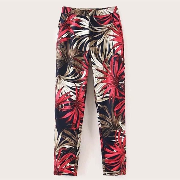 

Tropical Print Elastic Waist Carrot Pants, Multicolor