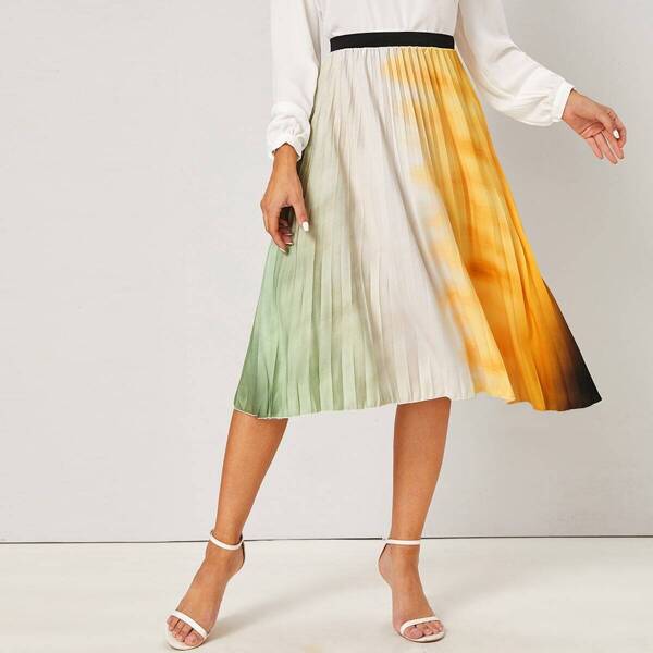 

Tie Dye Pleated Elastic Waist Skirt, Multicolor