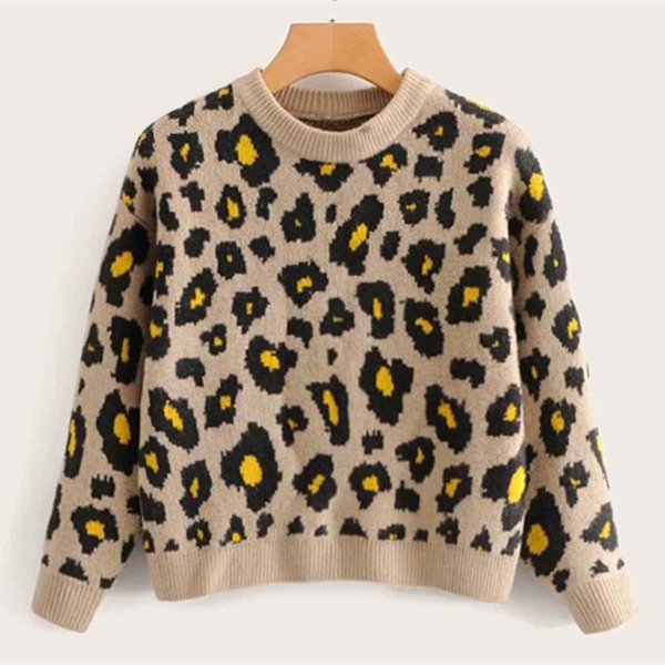 

Leopard Print Round Neck Sweater, Multicolor