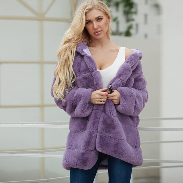 

Open Front Hooded Faux Fur Coat, Purple