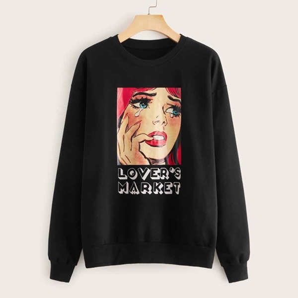 

Letter & Figure Print Drop Shoulder Sweatshirt