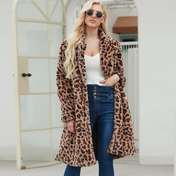 

Leopard Print Faux Fur Coat, Multicolor