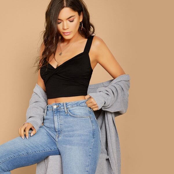 

Twist Neckline Cropped Sleeveless Top