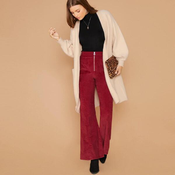 

Double Pockets Open Front Sweater Jacket