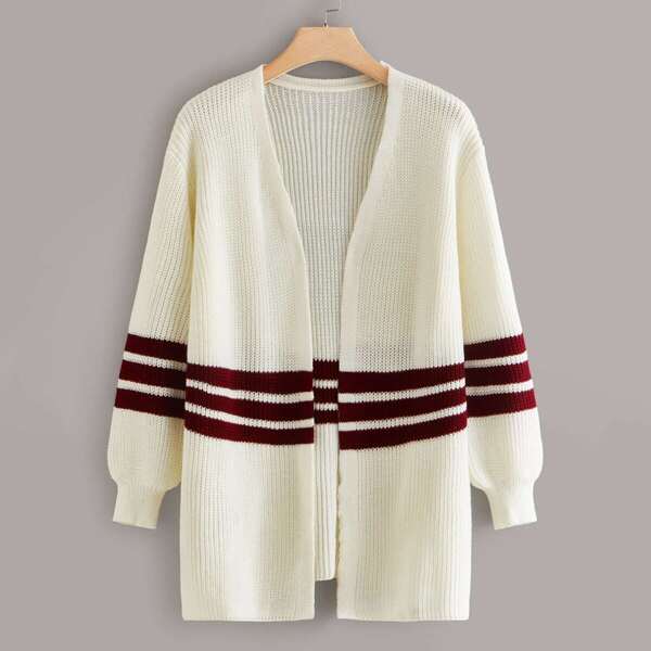 

Plus Striped Open Front Cardigan, Beige