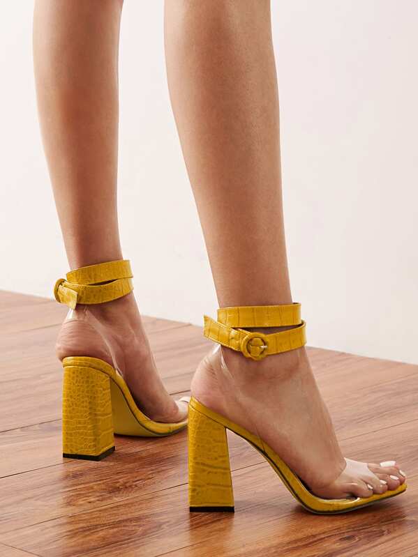 

Two Part Croc Embossed Chunky Heels, Yellow