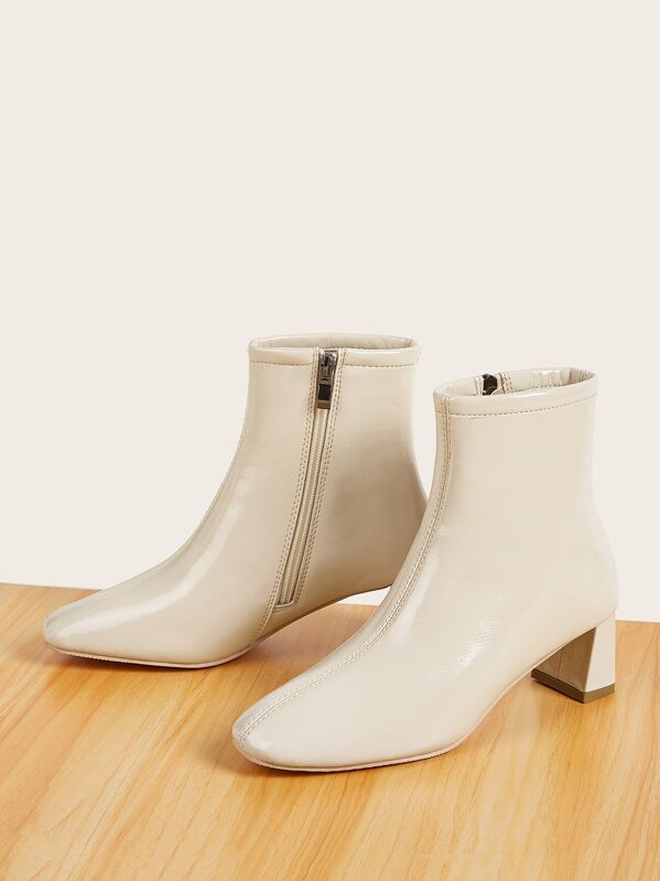 

Side Zip Chunky Heeled Ankle Boots, Beige