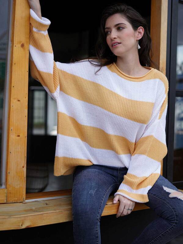 

Striped Drop Shoulder Round Neck Jumper, Multicolor