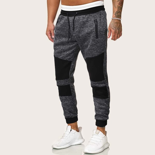 

Men Contrast Panel Drawstring Sweatpants, Grey