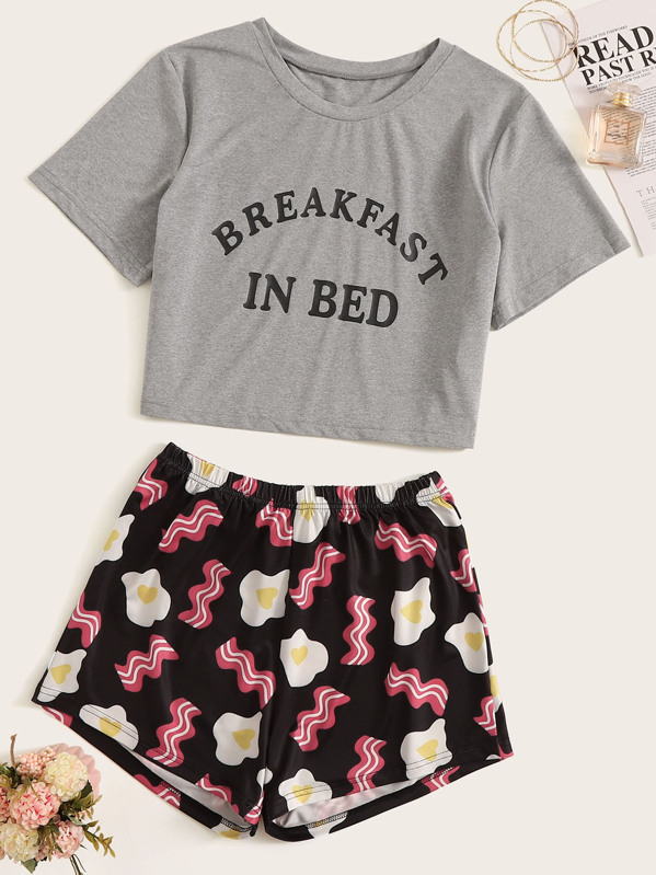 

Fried Egg & Letter Print PJ Set, Multicolor