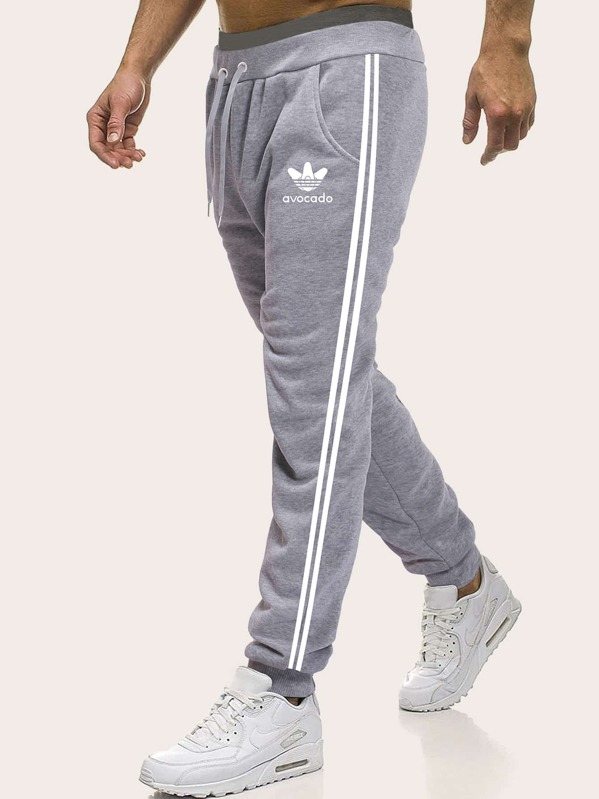 

Men Side Stripe Drawstring Sweatpants, Grey